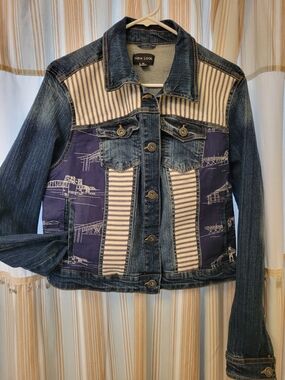 Upcycled Denim Jacket Featuring The Bridges Of Portland, Oregon